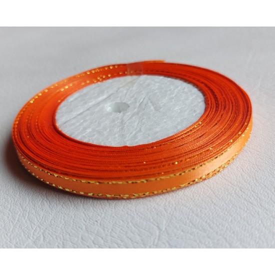 Лента атласная с люрексом 0,6 см*25 ярдов цв. оранжевый, цена за катушку